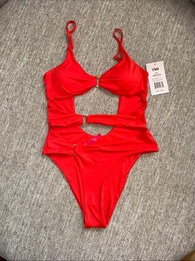 YMI Blood Orange Cutout Monokini with Gold Accents